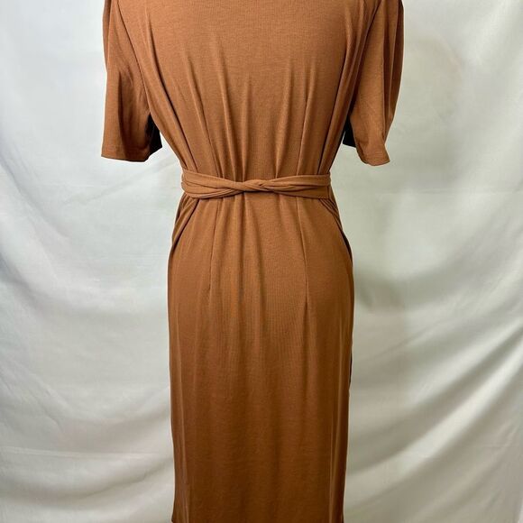 Brown Ribbed Faux Wrap Dress Size XXL - Picture 8 of 10